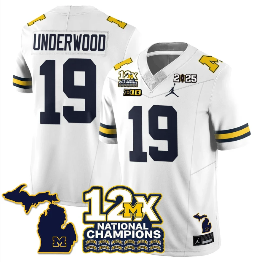 Bryce Underwood Jersey #19 Michigan Wolverines 12x-Time National Champions by My Store NCAA Football Jerseys