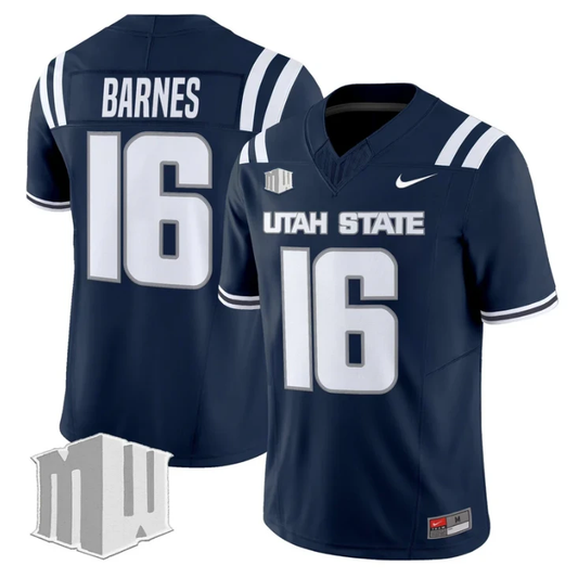 Bryson Barnes Jersey #16 Utah State Aggies 2025 Vapor Limited Stitched Navy by My Store NCAA Football Jerseys