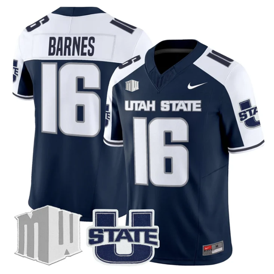 Bryson Barnes Jersey #16 Utah State Aggies 2025 Vapor Limited Stitched Navy Alter by My Store NCAA Football Jerseys