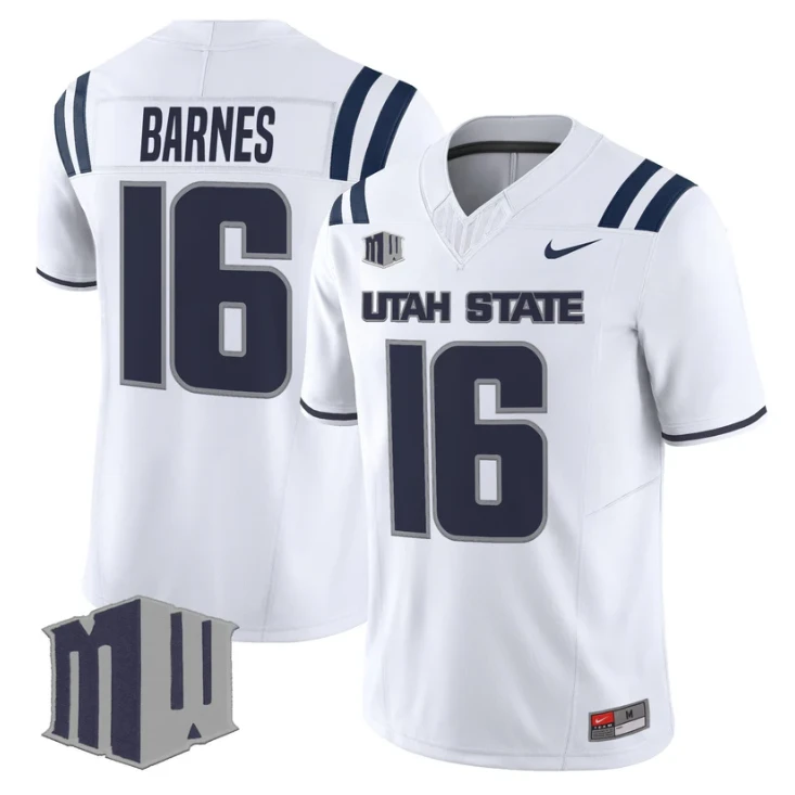 Bryson Barnes Jersey #16 Utah State Aggies 2025 Vapor Limited Stitched White by My Store NCAA Football Jerseys