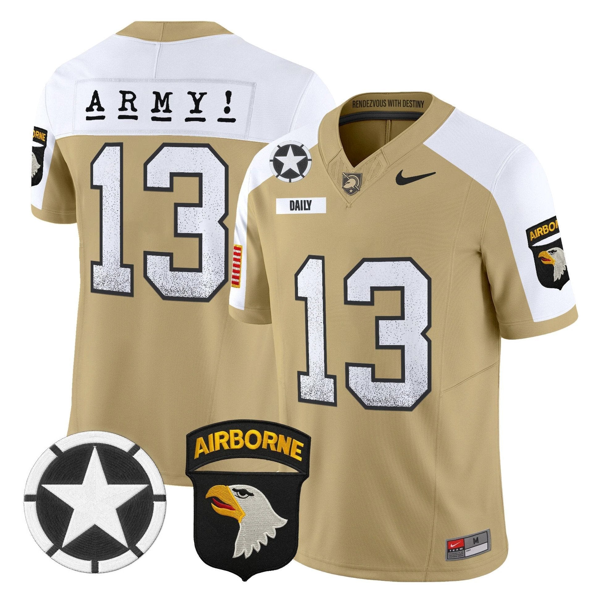 Bryson Daily Jersey #13 Army Black Knights 2025 Screaming Eagles Stitched Tan Alter by My Store NCAA Football Jerseys