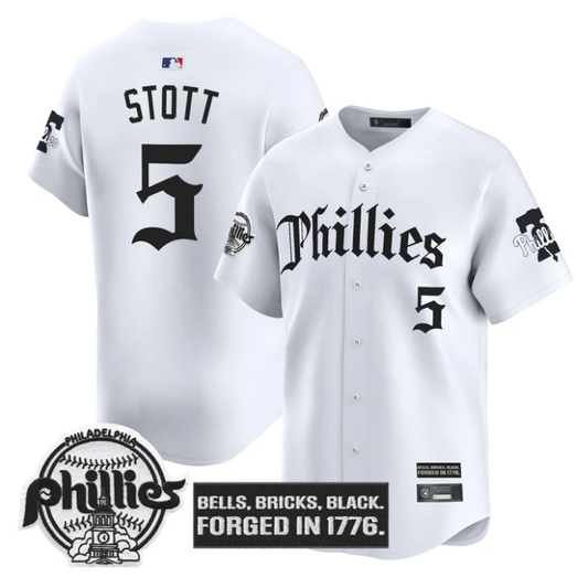 Bryson Stott Jersey #5 Philadelphia Phillies Gothic Liberty Edition White by My Store