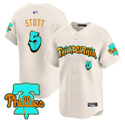Bryson Stott Jersey #5 Philadelphia Phillies Graffiti Broad Street Edition Cream by My Store