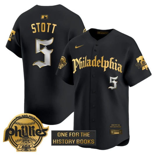 Bryson Stott Jersey #5 Phillies Retro Newspaper Edition Gold Vapor Premier Stitched Black Gold by My Store