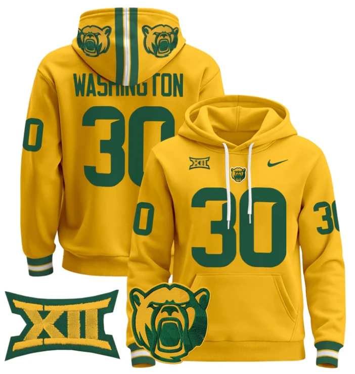 Bryson Washington Hoodie #30 Baylor Bears 2024 Pullover Stitched by Hoodie Pullover