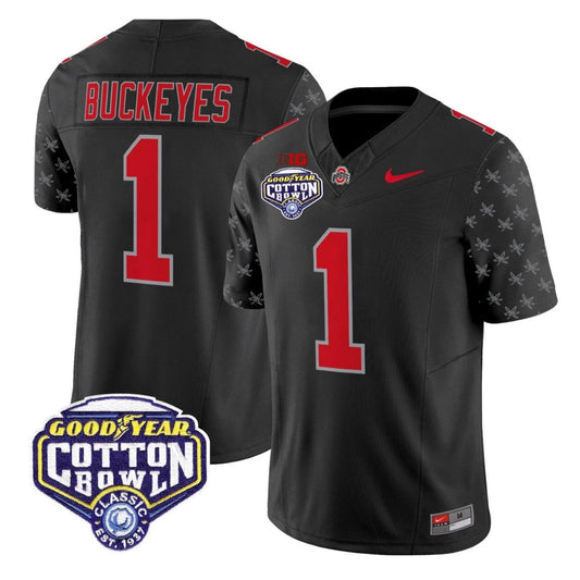 Buckeyes Jersey #1 Ohio State 2025 Cotton Bowl Patch Limited Stitched Black Limited by NCAA Football Jersey