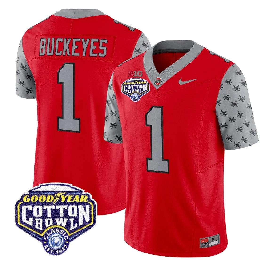 Buckeyes Jersey #1 Ohio State 2025 Cotton Bowl Patch Limited Stitched Red by NCAA Football Jersey