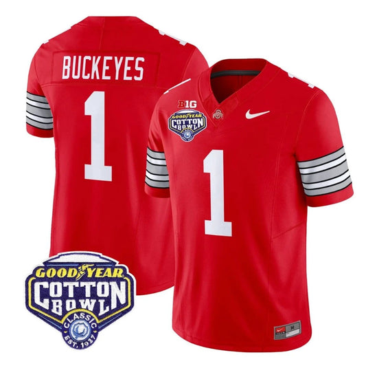 Buckeyes Jersey #1 Ohio State Heritage Stripe 2025 Cotton Bowl Stitched Red by NCAA Football Jersey