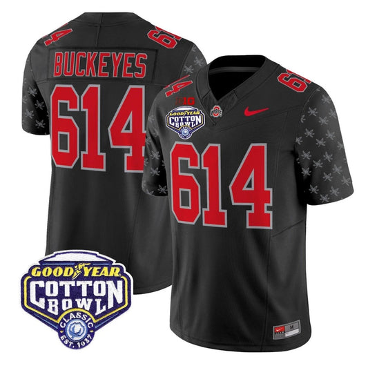 Buckeyes Jersey #614 Ohio State 2025 Cotton Bowl Patch Vapor Stitched Black Limited by NCAA Football Jersey