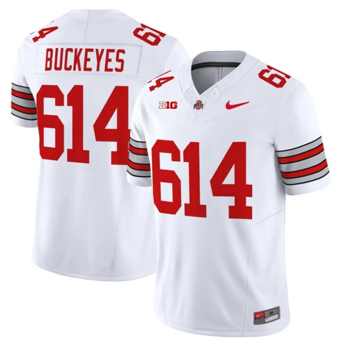 Buckeyes Jersey #614 Ohio State Heritage Stripe 2025-26 Stitched White by NCAA Football Jersey