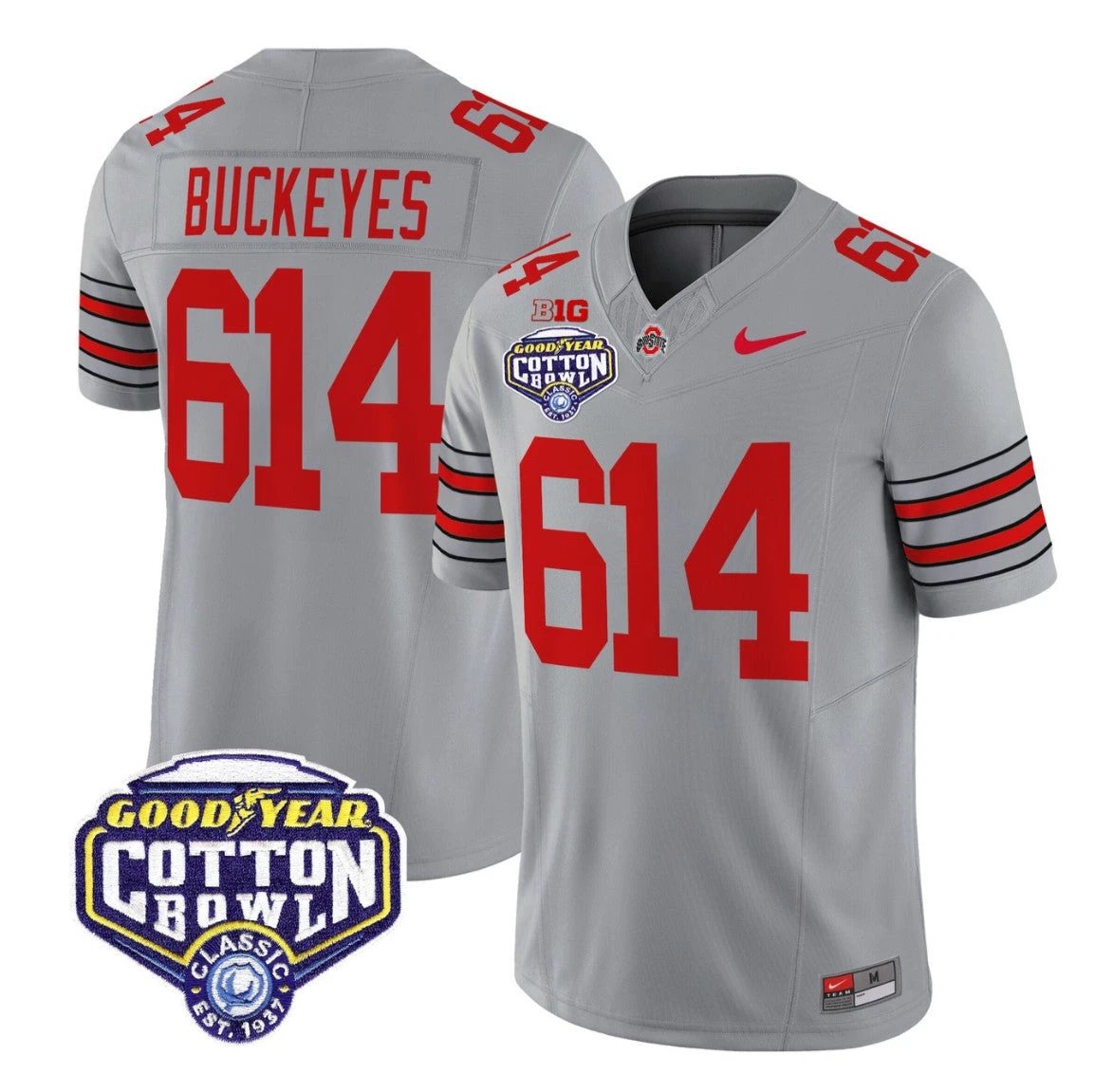 Buckeyes Jersey #614 Ohio State Heritage Stripe 2025 Cotton Bowl Stitched Gray by NCAA Football Jersey