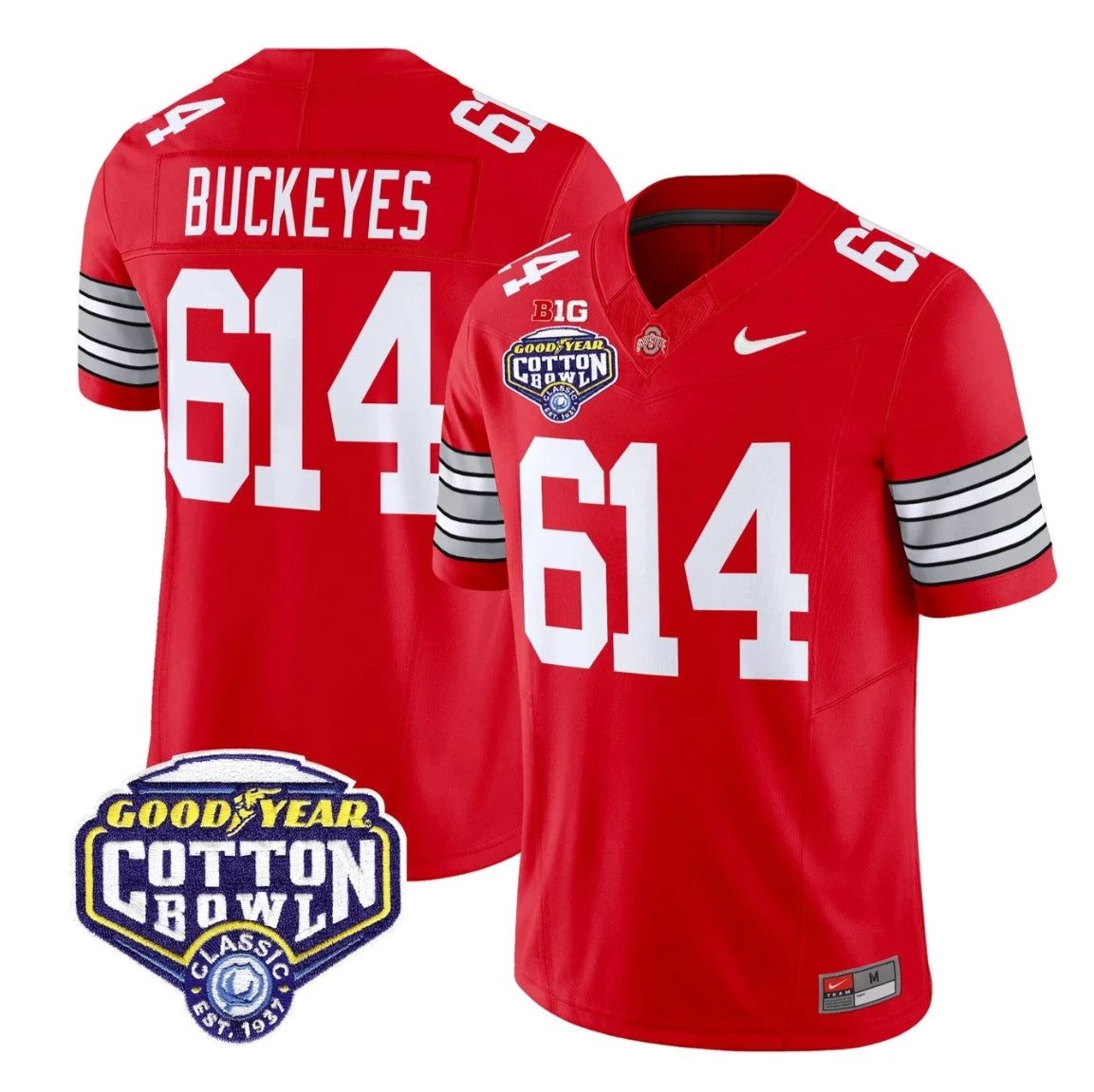 Buckeyes Jersey #614 Ohio State Heritage Stripe 2025 Cotton Bowl Stitched Red by NCAA Football Jersey