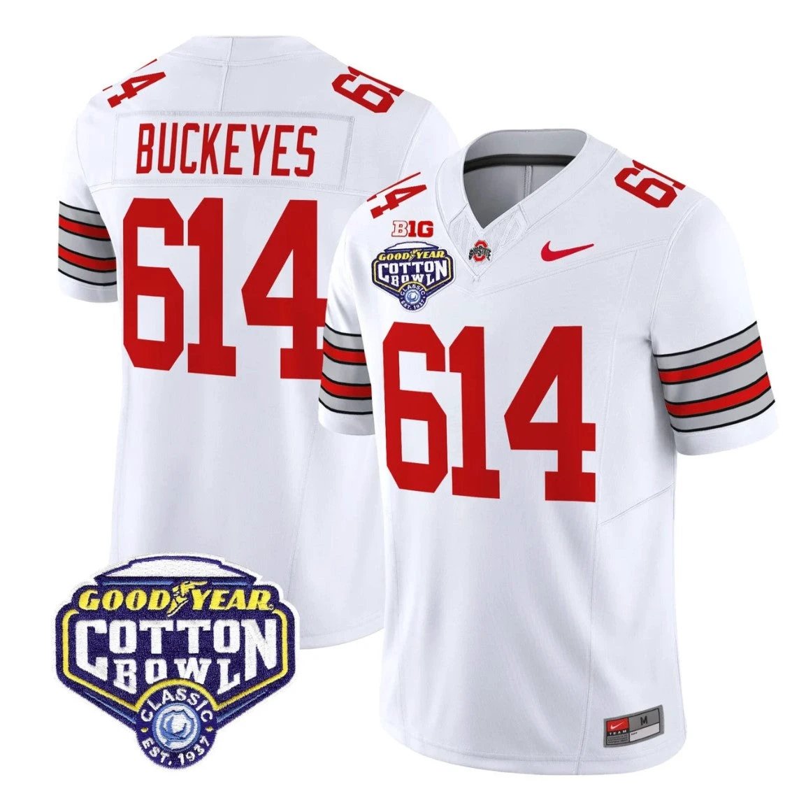 Buckeyes Jersey #614 Ohio State Heritage Stripe 2025 Cotton Bowl Stitched White by NCAA Football Jersey