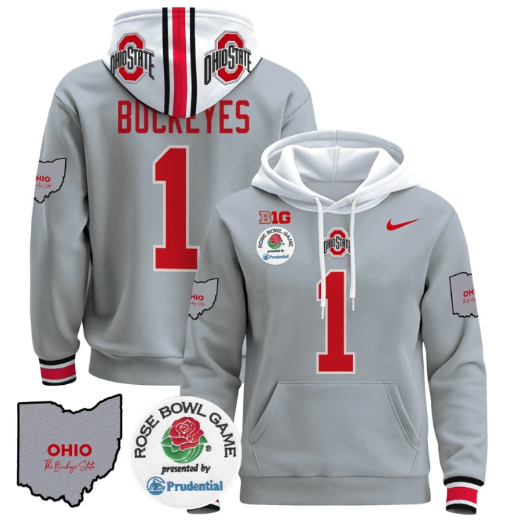 Buckeyes Hoodie #1 Ohio State Buckeyes Rose Bowl Pullover Stitched by Hoodie Pullover