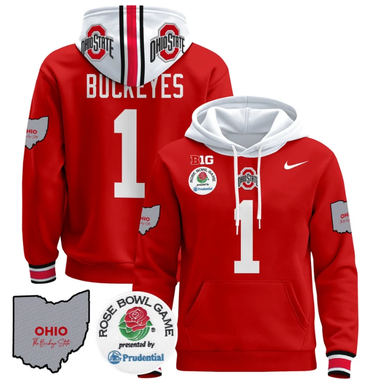 Buckeyes Hoodie #1 Ohio State Buckeyes Rose Bowl Pullover Stitched by Hoodie Pullover