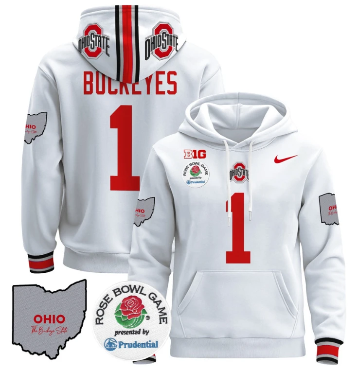 Buckeyes Hoodie #1 Ohio State Buckeyes Rose Bowl Pullover Stitched by Hoodie Pullover