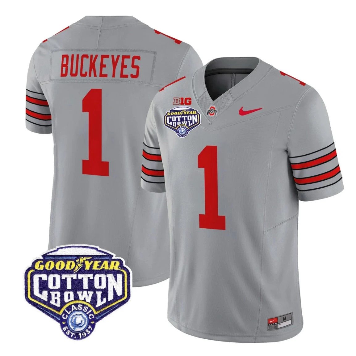 Buckeyes Jersey #1 Ohio State Heritage Stripe 2025 Cotton Bowl Stitched by My Store NCAA Football Jerseys