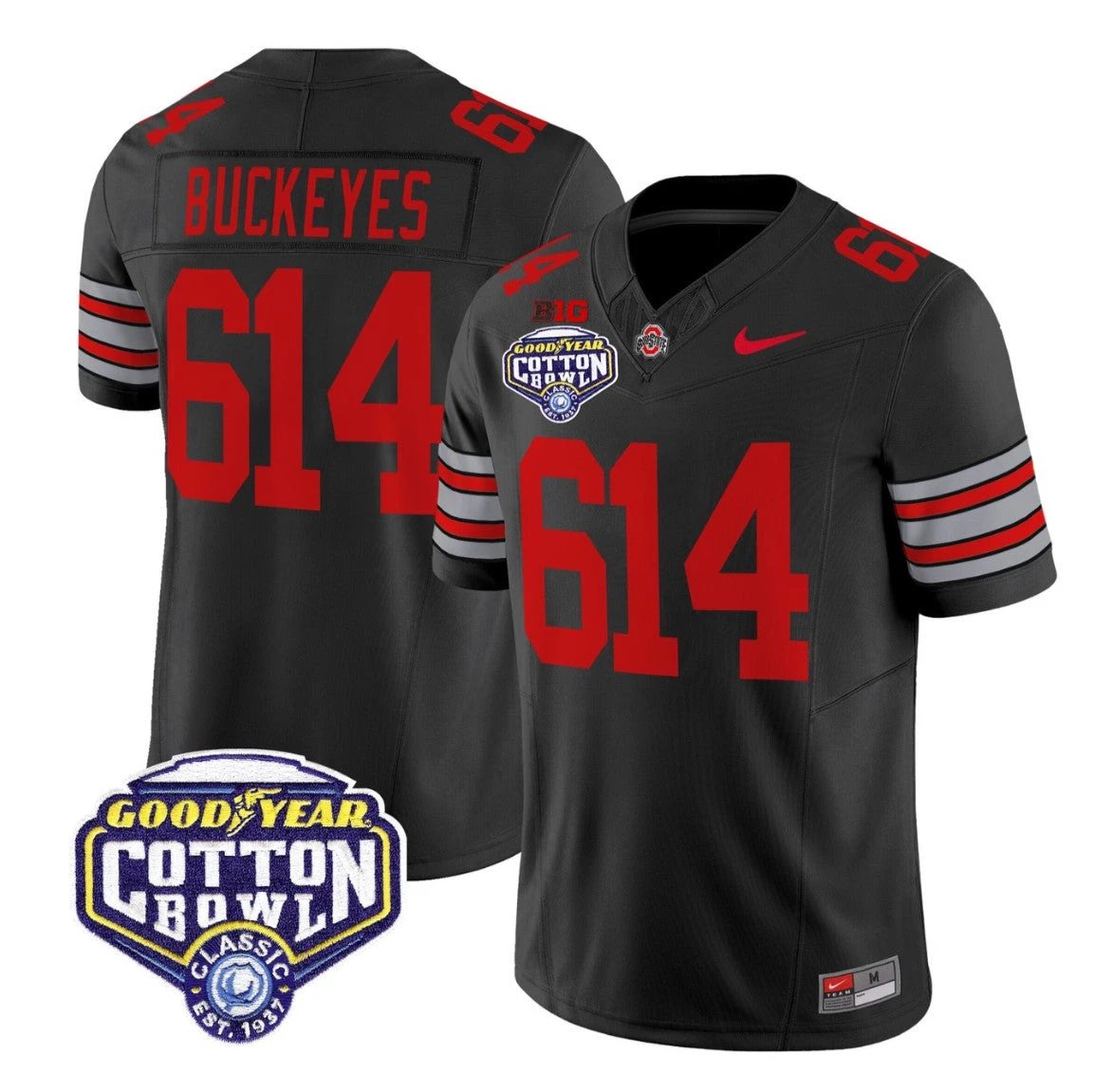 Buckeyes Jersey #614 Ohio State Heritage Stripe 2025 Cotton Bowl Stitched by My Store NCAA Football Jerseys