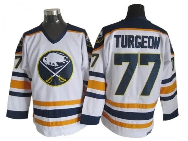 Buffalo Sabres #77 Pierre Turgeon White Vintage CCM Jersey by Hockey David