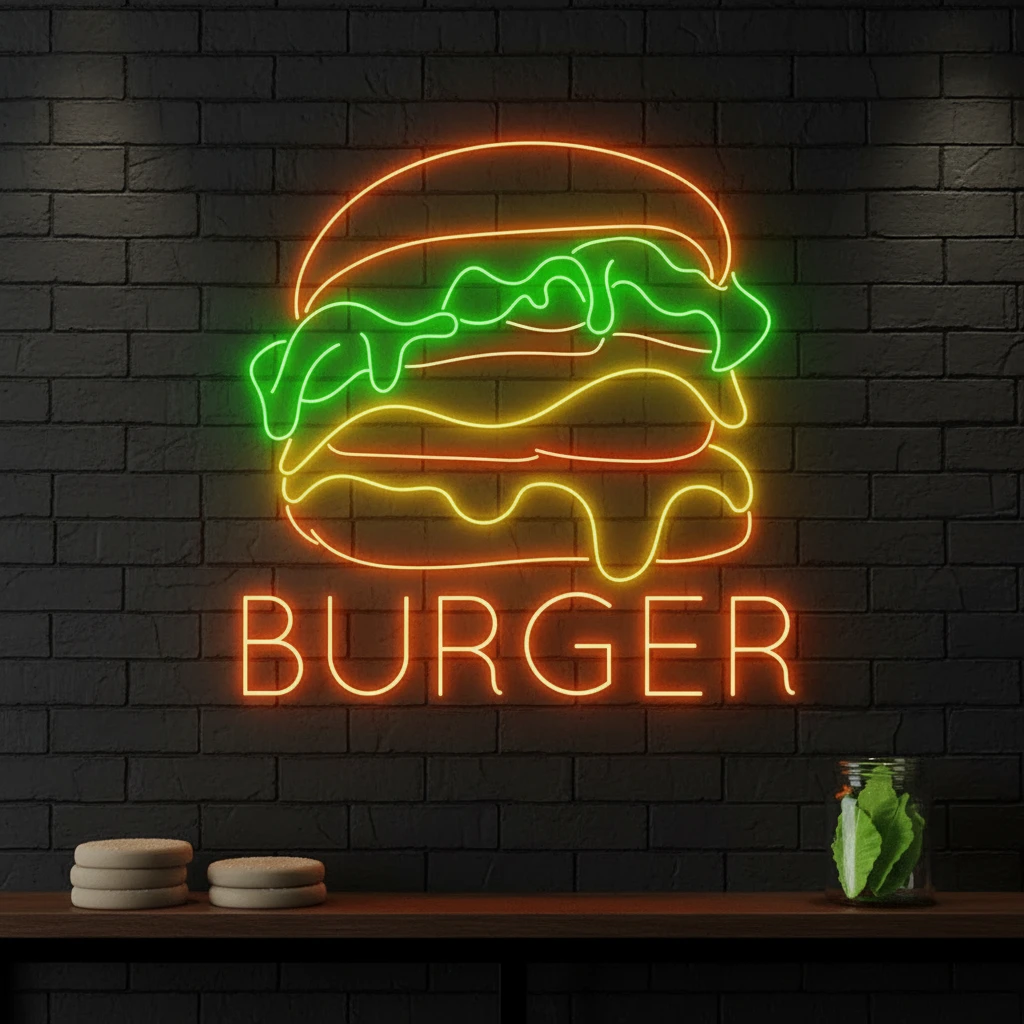 Burgers Restaurant Neon Sign Shop Wall Decor Art Sign by Neonchics