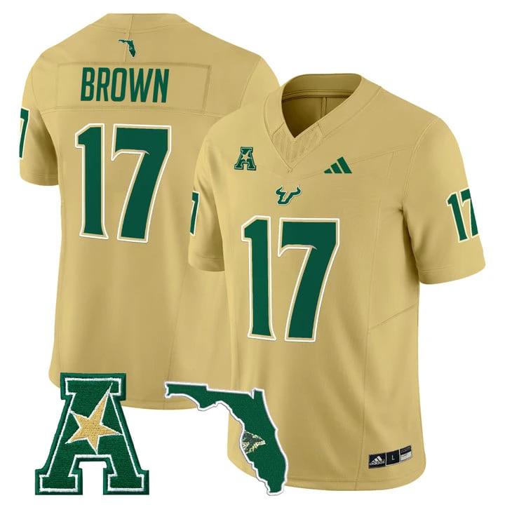 Byrum Brown Jersey #17 South Florida Bulls 2025 Vapor Limited Stitched Gold by My Store NCAA Football Jerseys