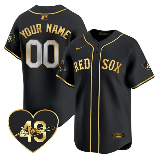 Custom Boston Red Sox Jersey Tim Wakefield Limited Memorial Patch Stitched Black Gold by My Store