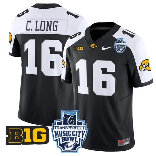 Chuck Long Jersey #16 Iowa Hawkeyes 2024 Music City Bowl Patch Black Alternate by My Store