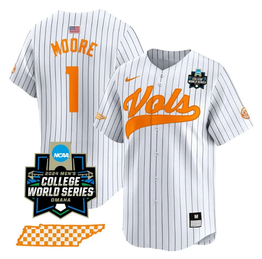 Christian Moore Jersey #1 Tennessee Volunteers 2024 College World Series Vapor Premier Limited NCAA Baseball Stitched Pinstripe by My Store