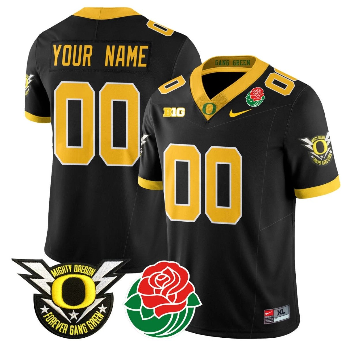 Custom Oregon Ducks Jersey Name, Number 2024 Rose Bowl Patch N2 Black by My Store