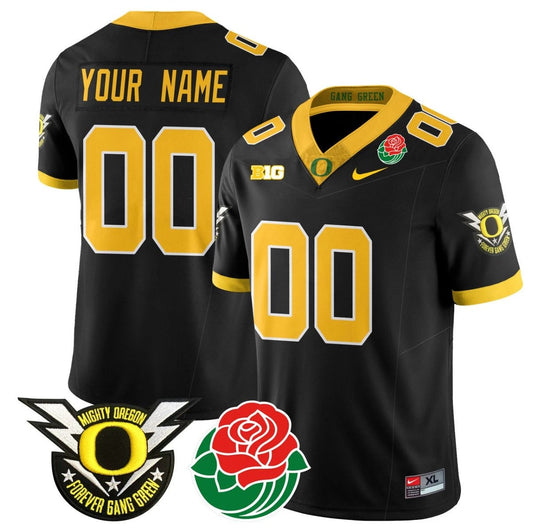 Custom Oregon Ducks Jersey Name, Number 2024 Rose Bowl Patch N2 Black by My Store