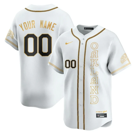 Custom Oakland Athletics Jersey Name, Number City Connect Concept Stitched White Gold by My Store