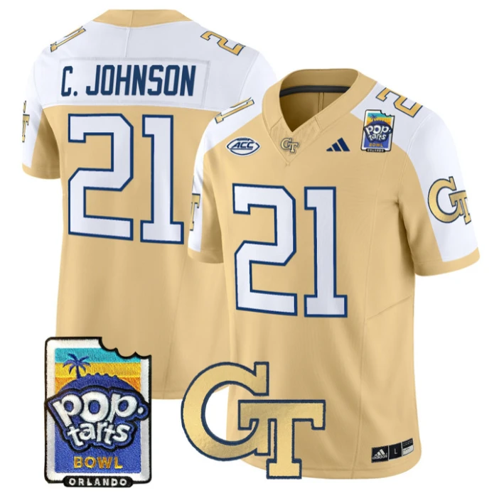 Calvin Johnson Jersey #21 Georgia Tech Jackets Pop-Tarts Bowl Stitched Gold Alternate by NCAA Football Jersey