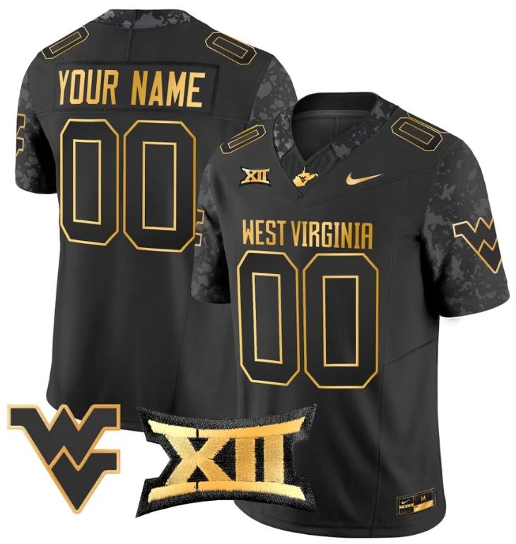 Custom West Virginia Mountaineers Jersey Name, Number Gold Vapor Football Black Gold by My Store