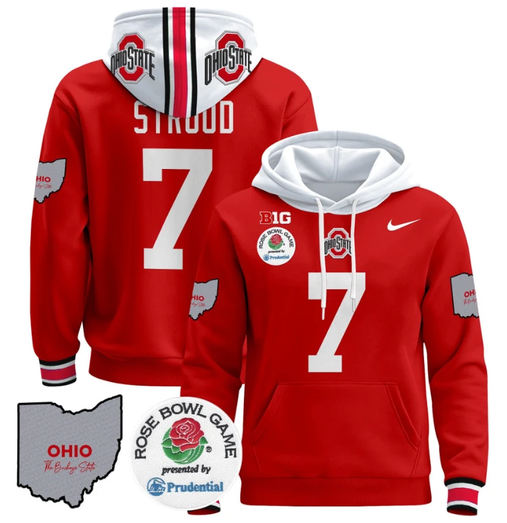 C J Stroud Hoodie #7 Ohio State Buckeyes Rose Bowl Pullover by Hoodie Pullover