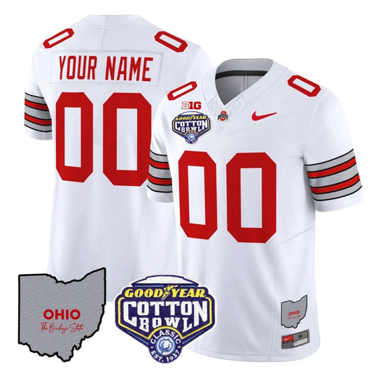 Custom Ohio State Buckeyes Jersey Name, Number Cotton Bowl Patch Stitched White by NCAA Football Jersey