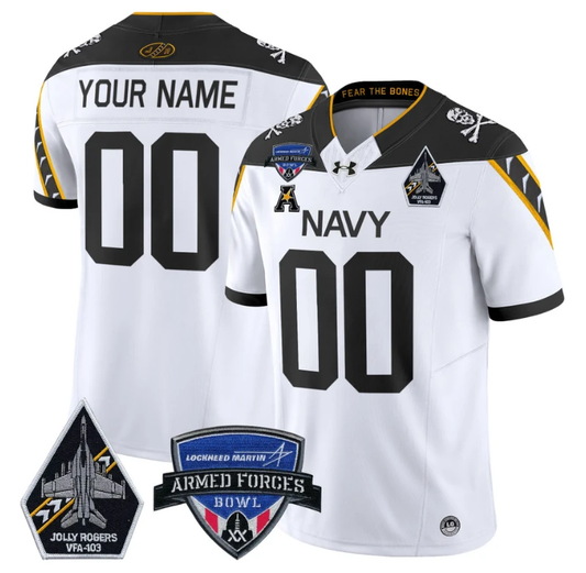 Custom Navy Midshipmen Jersey 2025 Armed Forces Bowl Patch Football White by My Store