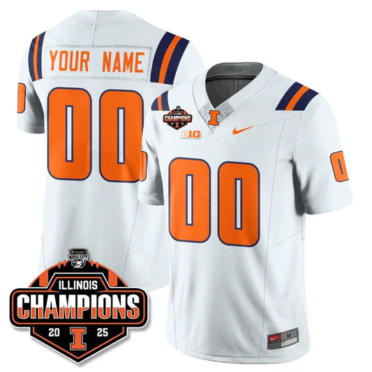 Custom Illinois Fighting Illini Jersey 2025 Music City Bowl Champions White by NCAA Football Jersey