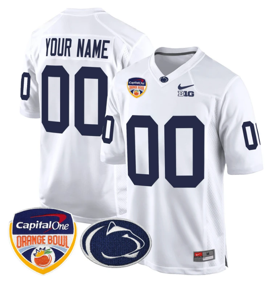 Custom Penn State Jersey Name, Number Orange Bowl Patch Football White by My Store
