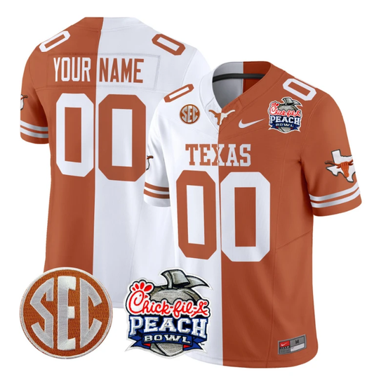 Custom Texas Longhorns Jersey Peach Bowl Patch Vapor Football Split by NCAA Football Jersey