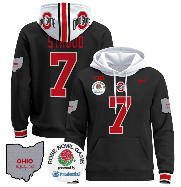 C J Stroud Hoodie #7 Ohio State Buckeyes Rose Bowl Pullover by Hoodie Pullover