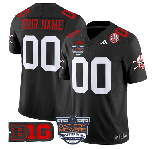 Custom Nebraska Cornhuskers Jersey 2025 Pinstripe Bowl Patch Football Black by My Store