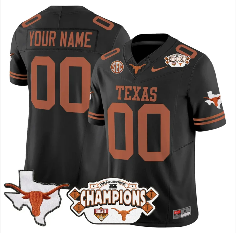 Custom Texas Longhorn Jersey 2025 State Map Citrus Bowl Champions Black by NCAA Football Jersey