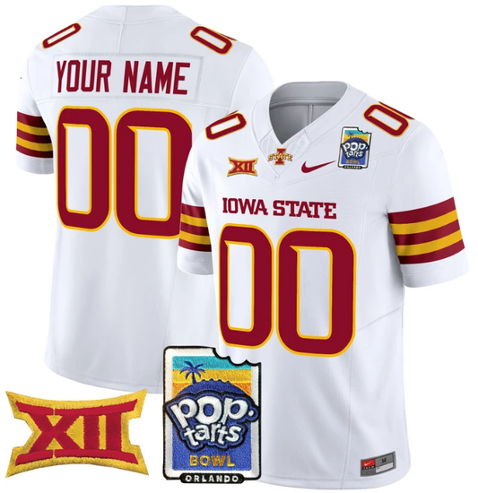 Custom Iowa State Cyclones Jersey 2025 PopTarts Bowl Patch White by My Store
