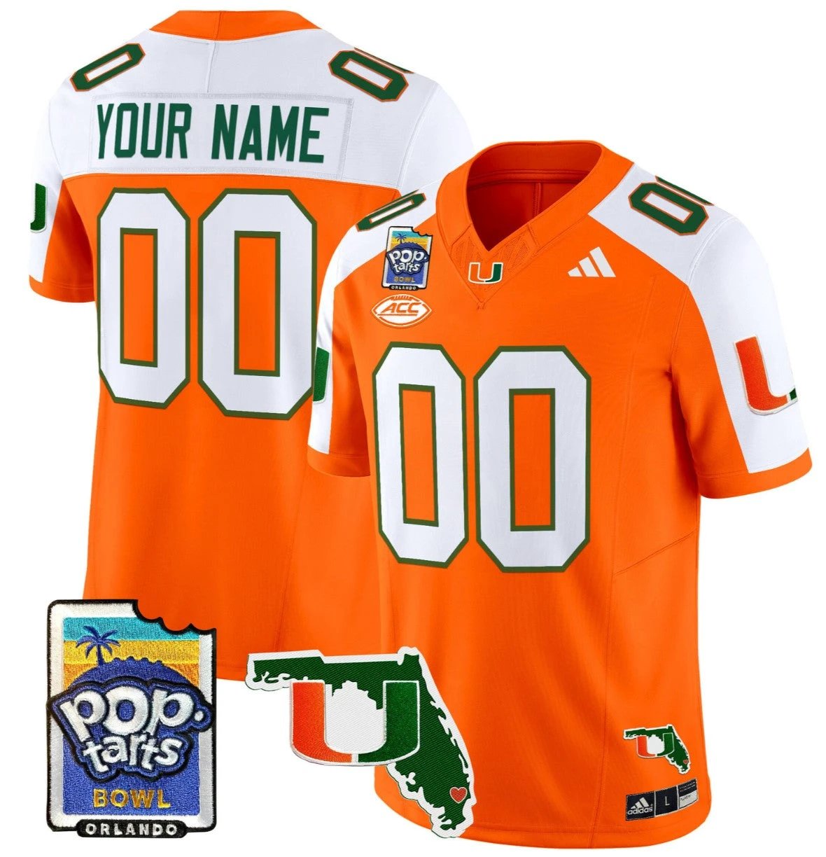 Custom Miami Hurricanes Jersey Name, Number 2025 PopTarts Bowl Patch Orange Alternate by My Store