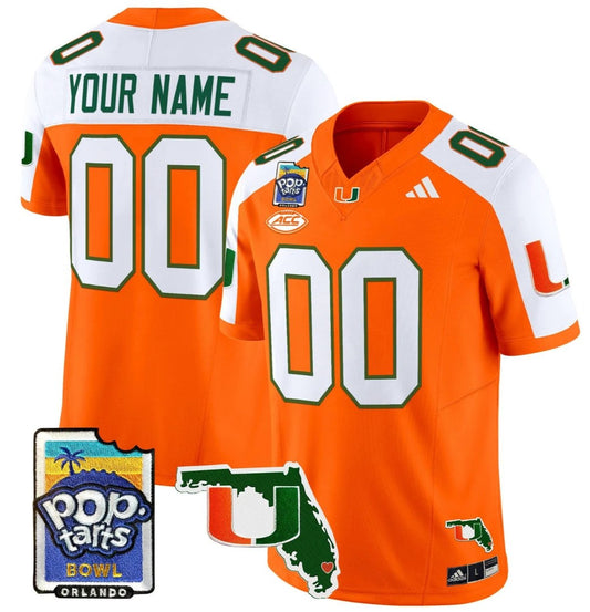 Custom Miami Hurricanes Jersey Name, Number 2025 PopTarts Bowl Patch Orange Alternate by My Store