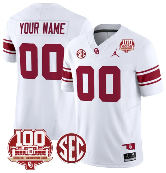 Custom Oklahoma Sooners Jersey Name and Number 100th Anniversary Patch Vapor Limited College Football Stitched White by My Store