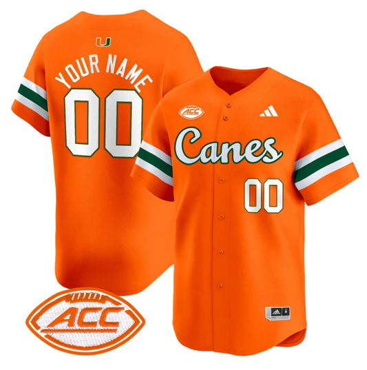 Custom Miami Hurricanes Jersey Name, Number 2024 Baseball V2 Orange by My Store