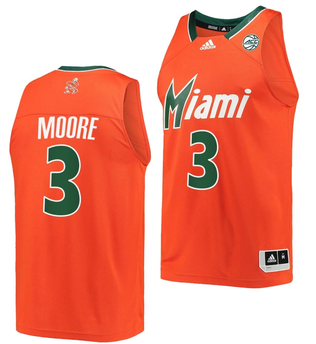 Charlie Moore Jersey Miami Hurricanes College Basketball Reverse Retro Orange #3 by My store basketball