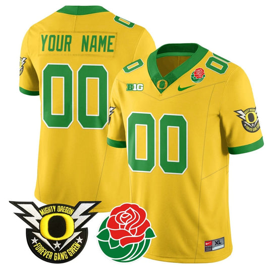 Custom Oregon Ducks Jersey Name, Number 2024 Rose Bowl Patch N2 Yellow by My Store