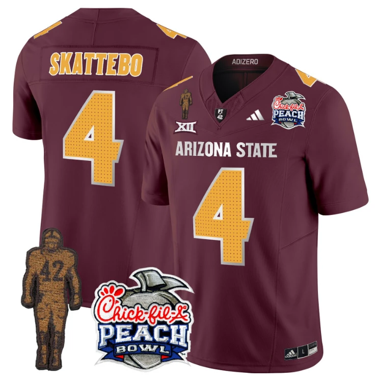 Cam Skattebo Jersey #4 Sun Devils Pat Tillman Peach Bowl Patch Black Alternate by My Store
